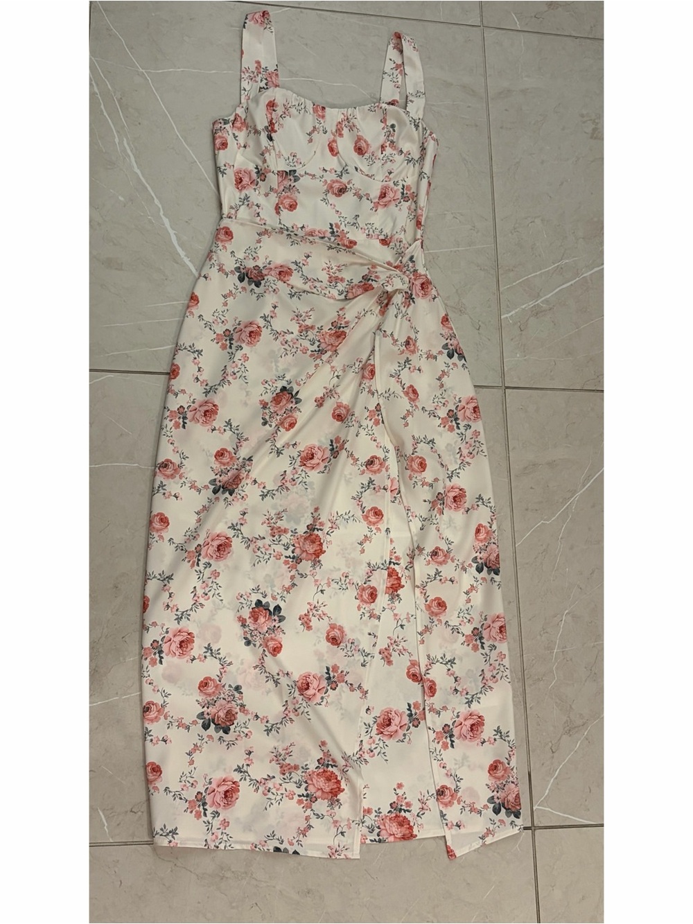 Brand New Floral Print Satin Midi Dress